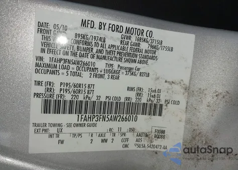 2010 Ford Focus Se из США, поврежденный, VIN 1FAHP3FN5AW266010